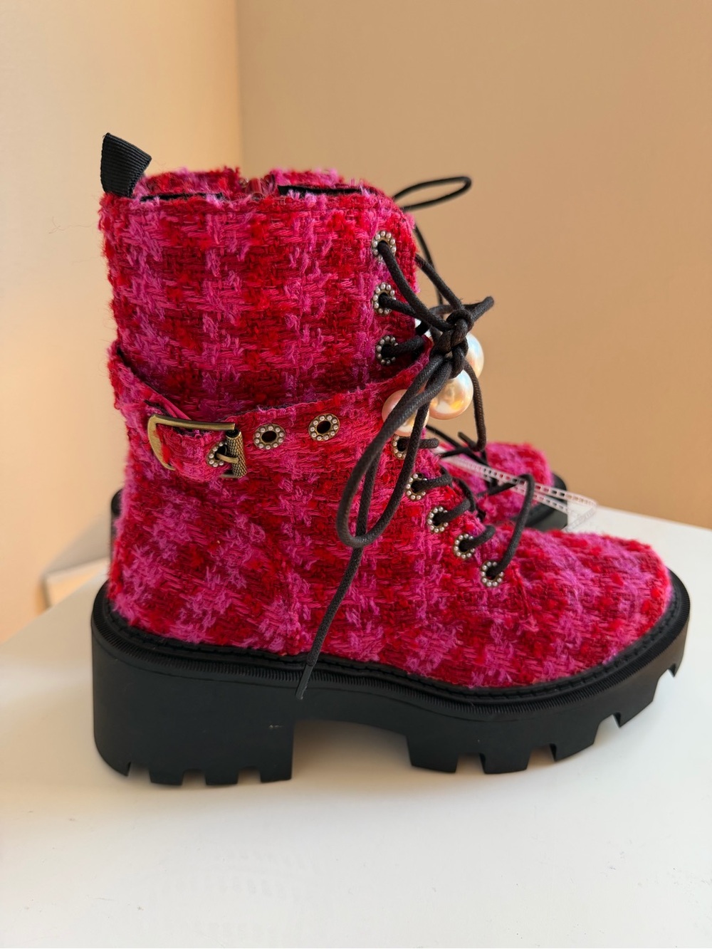 NWT Betsey Johnson Jonnie Embellished Combat Booties Sz 7 - Picture 10 of 14